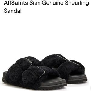 NWOT AllSaints Black Shearling Sandals